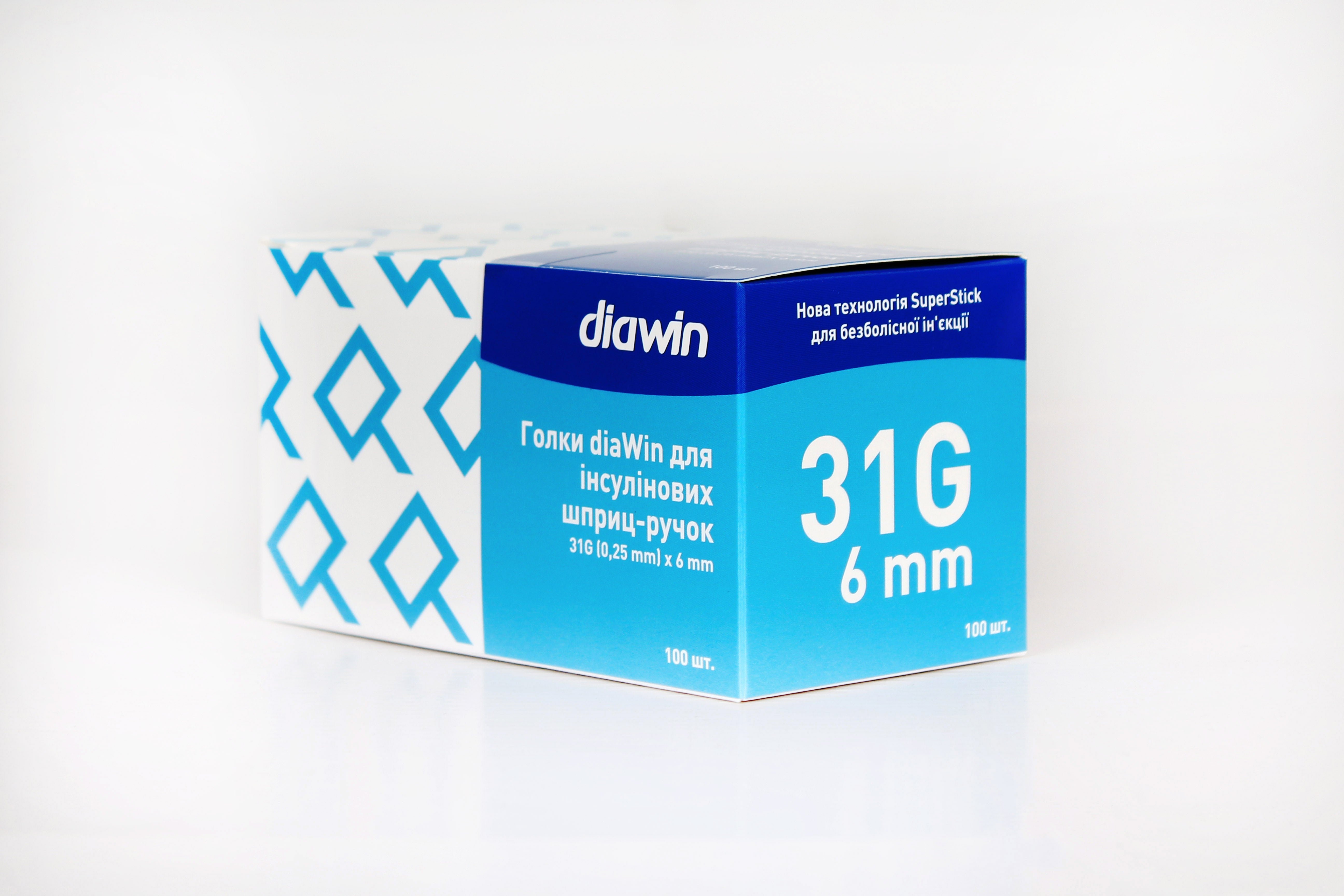 Голки для інсулінових шприц-ручок diaWin 31G (0,25 мм) × 6 мм